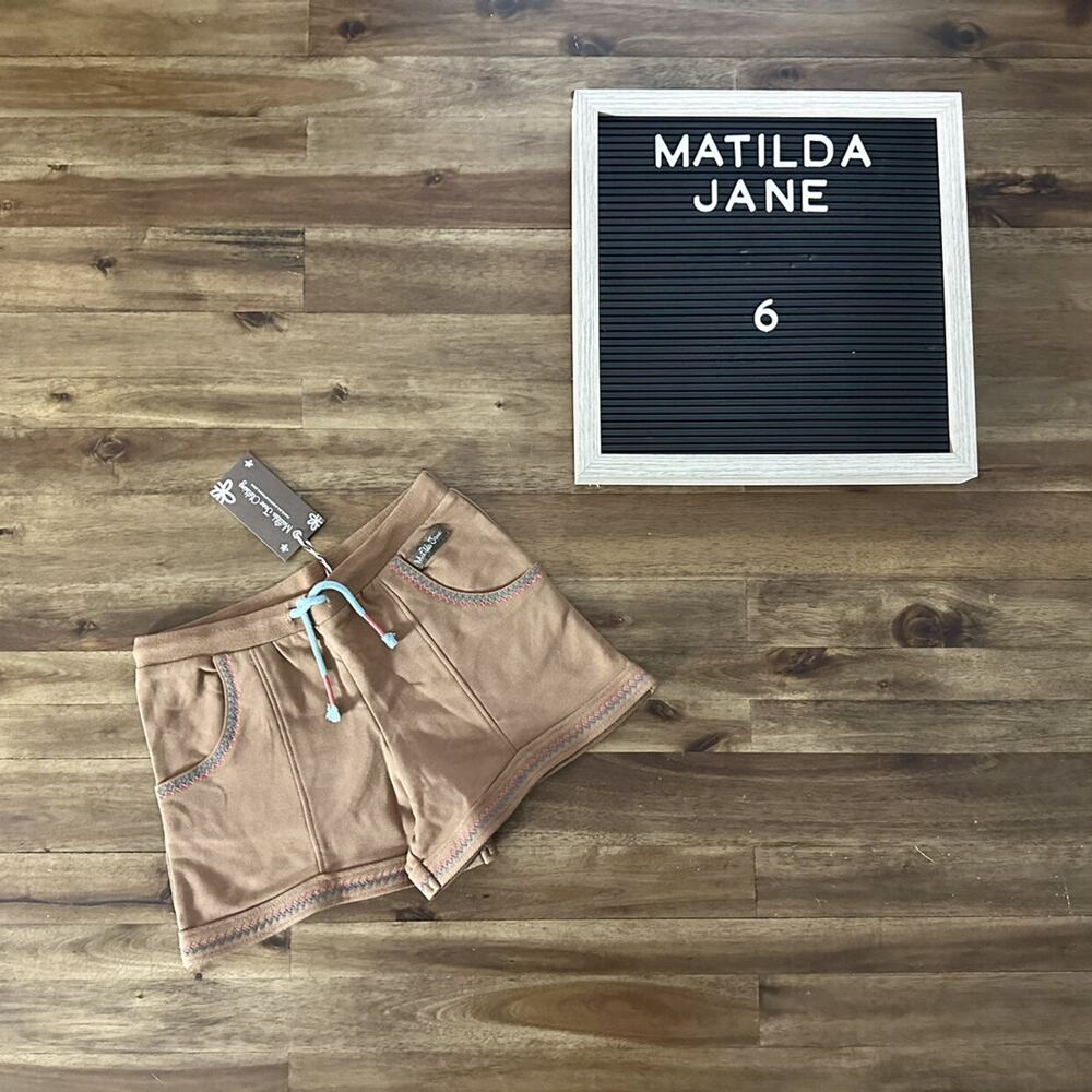 NWT Matilda Jane Enchanted Garden Brown Terry Drawstring Frances Knit Shorts 6